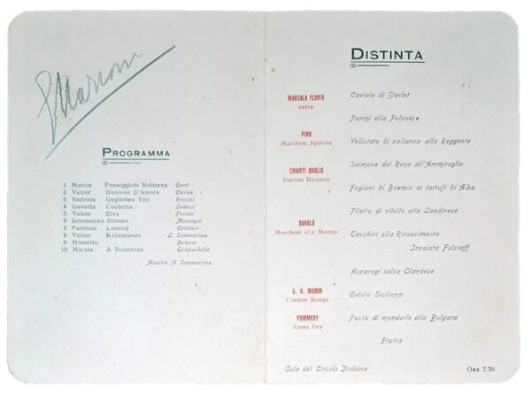 Guglielmo Marconi Menu con Autografo