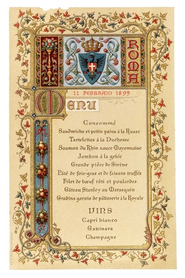 Menu per Ballo a Corte Gino De Bini, 1899